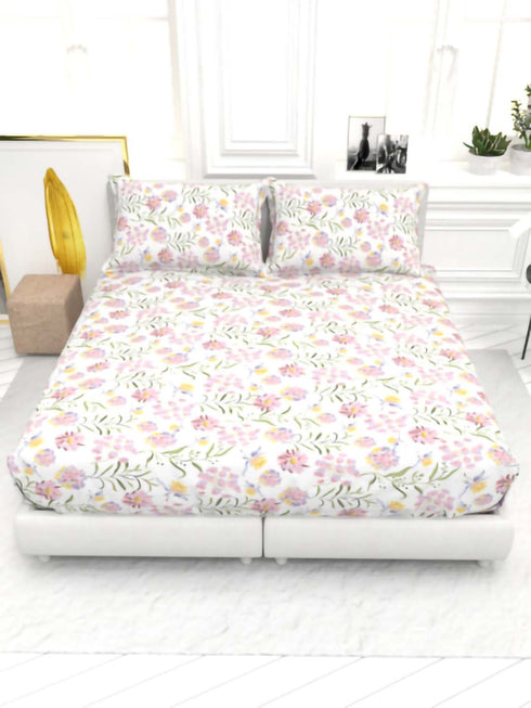 The White moss Cider Luxury Queen Size Bedsheet set with 2 Pillow Covers